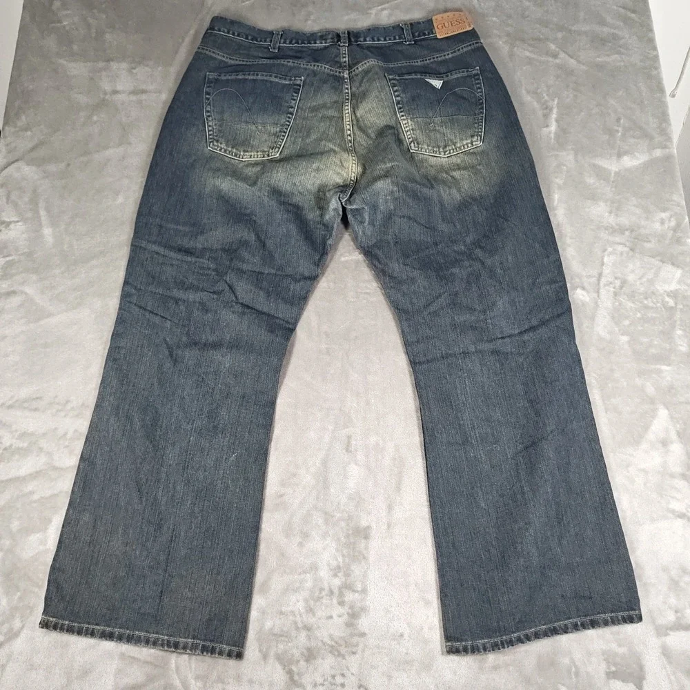 Vintage Guess Jeans Mens 40x29 Blue Baggy Wide Leg Y2K Faded Skater Hiphop